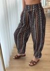 Kadın Yüksek Bel Etnik Desenli Geniş Dökümlü Bürümcük Pantolon