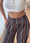 Kadın Yüksek Bel Etnik Desenli Geniş Dökümlü Bürümcük Pantolon