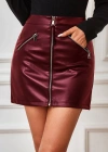 Kadın Yüksek Bel Fermuarlı Mini Deri Etek