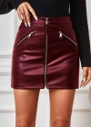 Kadın Yüksek Bel Fermuarlı Mini Deri Etek