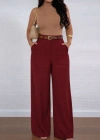 Kadın Yüksek Bel Geniş Paça Detaylı Cepli Ithal Krep Pantolon