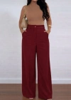 Kadın Yüksek Bel Geniş Paça Detaylı Cepli Ithal Krep Pantolon