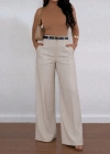 Kadın Yüksek Bel Geniş Paça Detaylı Cepli Ithal Krep Pantolon