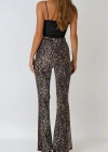 Kadın Yüksek Bel Ispanyol Paça Krep Kumaş Leopar Pantolon
