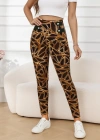 Kadın Yüksek Bel Kaz Ayağı Desenli Yan şerit Düğme Detaylı Dalgıç Pantolon