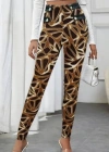 Kadın Yüksek Bel Kaz Ayağı Desenli Yan şerit Düğme Detaylı Dalgıç Pantolon