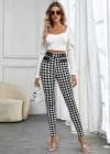 Kadın Yüksek Bel Kaz Ayağı Desenli Yan şerit Düğme Detaylı Dalgıç Pantolon