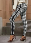 Kadın Yüksek Bel Kaz Ayağı Desenli Yanları şeritli Dalgıç Pantolon