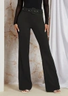 Kadın Yüksek Bel Kemerli Paçaya Doğru Genişleyen Ithal Krep Pantolon