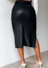 Kadın Yüksek Bel Kuşaklı Yanlardan Düğmeli Mini Deri Etek