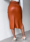 Kadın Yüksek Bel Kuşaklı Yanlardan Düğmeli Mini Deri Etek