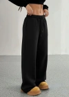 Kadın Yüksek Bel Lastikli Bağcıklı Geniş Kesim Dalgıç Pantolon