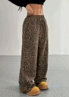 Kadın Yüksek Bel Lastikli Bağcıklı Geniş Kesim Iki Iplik Pantolon