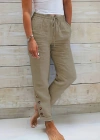 Kadın Yüksek Bel Lastikli Yandan Düğmeli Ithal Keten Pantolon