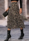 Kadın Yüksek Bel Leopar Desenli Midi Krep Etek