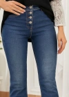 Kadın Yüksek Bel önden Düğmeli Cep Detay Ispanyol Paça Denim Pantolon