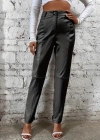 Kadın Yüksek Bel önden Düğmeli Deri Pantolon