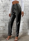 Kadın Yüksek Bel önden Düğmeli Deri Pantolon