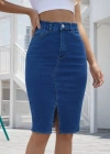 Kadın Yüksek Bel önden Yırtmaçlı Kısa Kot Etek