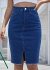 Kadın Yüksek Bel önden Yırtmaçlı Kısa Kot Etek