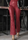 Kadın Yüksek Bel Paçaya Doğru Geniş Deri Pantolon