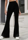 Kadın Yüksek Bel Paçaya Doğru Genişleyen Kadife Pantolon