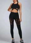 Kadın Yüksek Bel Tül Detaylı Spor Tayt