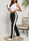 Kadın Yüksek Bel Yan şerit Detaylı Yırtmaçlı Viskon Iki Iplik Pantolon