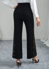 Kadın Yüksek Bel Yanlardan Tül Detaylı Ithal Krep Pantolon