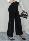 Kadın Yüksek Bel Yanlardan Tül Detaylı Ithal Krep Pantolon