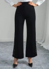 Kadın Yüksek Bel Yanlardan Tül Detaylı Ithal Krep Pantolon