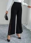 Kadın Yüksek Bel Yanlardan Tül Detaylı Ithal Krep Pantolon