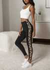 Kadın Yüksek Bel Yanları Leopar şerit Detay Dalgıç Tayt