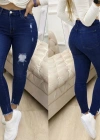 Kadın Yüksek Bel Yırtık Desenli Skınny Kot Pantolon