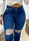 Kadın Yüksek Bel Yırtık Detaylı kinny Kot Pantolon