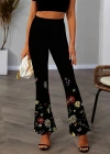 Kadın Yüksek Belli çiçek Desenli Ispanyol Paçalı Dalgıç Tayt Pantolon
