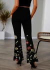 Kadın Yüksek Belli çiçek Desenli Ispanyol Paçalı Dalgıç Tayt Pantolon