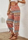 Kadın Yüksek Belli Yanlardan Yırtmaç Detaylı Desenli Bürümcük Pantolon