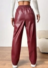 Kadın Yüksel Bel Bağcıklı Deri Pantolon