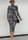 Kadın Zebra Desen üet Kumaş Fırsat ürün Midi Boy Elbise