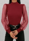 Kadınkolu Tül Detaylı Yarım Balıkçı Kaşkorse Bluz
