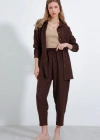 Kahverengi Oversize Keten Alt Üst Takım 6622