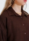Kahverengi Oversize Keten Alt Üst Takım 6622