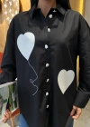 Kalp Nakışlı Ve Düğme Detaylı Oversize Gömlek 3430