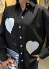 Kalp Nakışlı Ve Düğme Detaylı Oversize Gömlek 3430