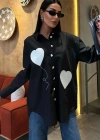 Kalp Nakışlı Ve Düğme Detaylı Oversize Gömlek 3430