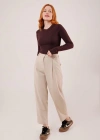 Kapama Cep Detaylı Krem Pantolon