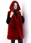 Kapşonlu Peluş Kürk Yelek Premium Kalite, Tam Astarlı, Uzun odel  Kırmızı