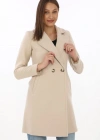 Kaşe Kaban – iyah Yünlü Dokuma, Kruvaze Yaka, Astarlı, Cepli, Kuşaklı Uzun Boy Tesettür Uyumlu Kışlık Şık Kaban  Bej