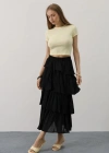 Katlı Kesim Uzun Etek  iyah